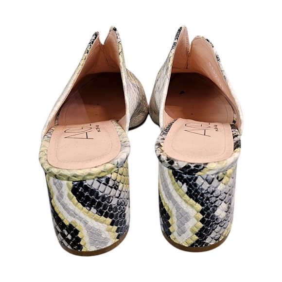 AGL Leather Snakeskin Pointed Toe Mules Size 7.5 Green & Gray Designer Luxury - Picture 9 of 15